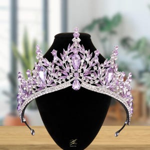 Wedding Purple Crystal Bridal Crown | Diadem Bridal Baroque Style Purple Tiara | Elegant Pageant Women Purple Silver Tiara | Bridal Jewelry