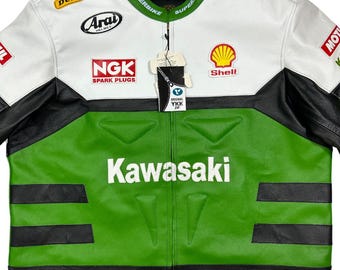 Kawasaki Racing Lederjacke: Motorradfahren, Sportbiker, handgemacht