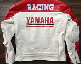 Unisex Yamaha Racing Leather Jacket Vintage Motorcycle Biker Leather Jacket Streetwear Jacket Gift for him Gift for her