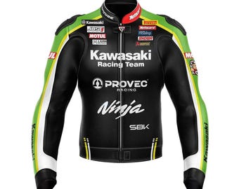 Kawasaki Racing Team Lederjacke : Motorrad Lederjacke aus Rindsleder