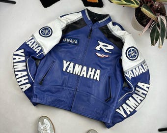 Unisex Yamaha Racing Leather Jacket: Vintage Motorcycle Biker Jacket