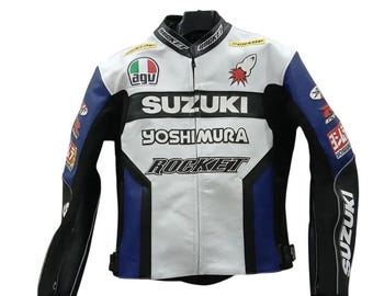 Suzuki バイカーレザージャケット スズキレーシングレザージャケット、牛革バイカーモーターサイクル