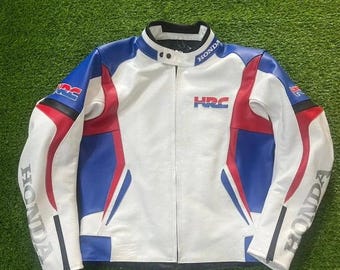 Honda Cowhide Leather Motorcycle Jacket: CE Approved Armored Street Racing Biker Jacket