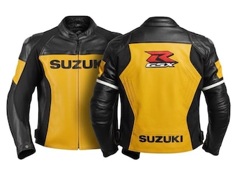 Suzuki Motorbike Leather Jacket: Genuine Cowhide Racing Jacket