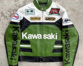 趣味・スポーツ・実用 Motorcycle Jackets New Mens Kawasaki Leather Jacket Kawasaki Racing Jacket