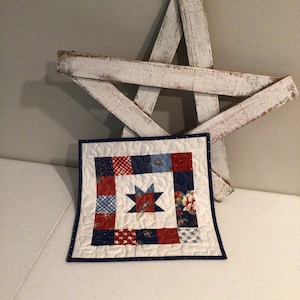 Patchwork star quilt 13x13 scrappy quilt mini quilt square quilted table topper patriotic quilt handmade ready to ship