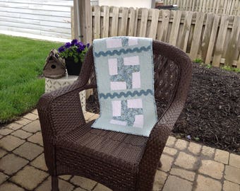 Hydrangea quilted tablerunner blue white table mat windmill pattern quilted table mat traditional ric rac trimmed florals  ready to ship