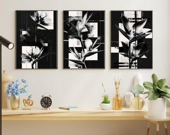 Póster de Strelitzia Reginae: Arte moderno en blanco y negro (Descarga digital)