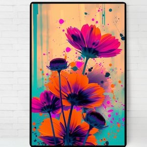 The Joyful Flowers of Pop Art Poster, Minimalist Wall Art, Digital illustration Print, Printable Wall Art, Instant Download,