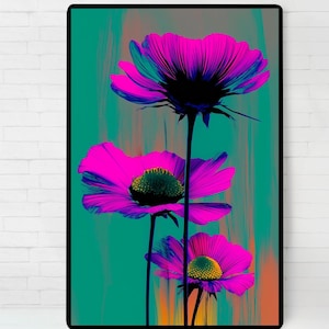 Purple Daisy Poster, Minimalist Wall Art, Digital illustration Print, Printable Wall Art, Instant Download