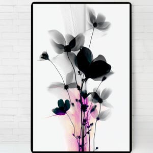 Black and White Floral Design Poster, Minimalist Wall Art, Digital illustration Print, Printable Wall Art, Instant Download,
