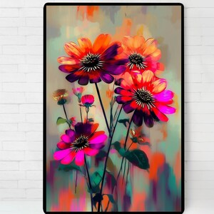 Vibrant Flower Garden Poster, Digital illustration Print, Printable Wall Art, Instant Download,
