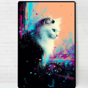 Abstract Cat Art Print: Colorful Modern Feline Illustration (Digital Download)