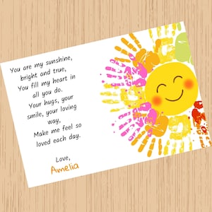 Cartão para impressão de Dia dos Pais e Dia das Mães da Kids | A4 e Carta EUA | Cartão com poema de impressão digital | Download digital de presente