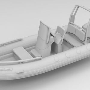 Lancha inflable a escala HO 1/87: esculturas personalizadas impresas en 3D en resina transparente