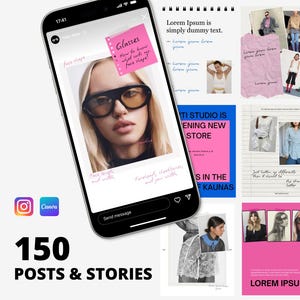 Modelli di griglia Instagram rosa audace / Grafica di marca estetica modificabile Canva / Modelli di storie Instagram animate / Moda, bellezza, stile di vita