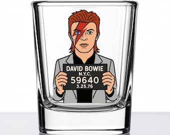 Vaso de chupito con diseño de David Bowie – Regalo divertido de celebridad con dibujos animados – Artículos de bar Ziggy Stardust – Colección de estrellas de rock peculiares – Serie Mug Shotz