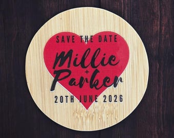 Personalised &quot;Save the Date&quot; Bottle Opener Magnet - Heart - Wedding Anniversary Party Invitations Custom