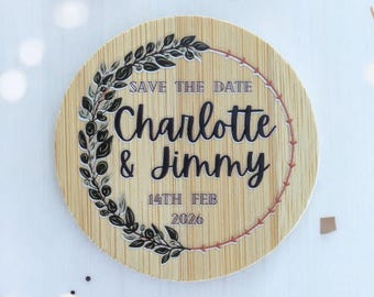 Personalised &quot;Save the Date&quot; Bottle Opener Magnet - Floral Wreath - Wedding Anniversary Party Invitations Custom