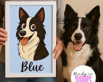 Retrato de mascota de dibujos animados personalizado • Ilustración de perro • Dibujo de mascota personalizado • Descarga de arte digital Regalo para amantes de los perros Arte de pared conmemorativo para mascotas