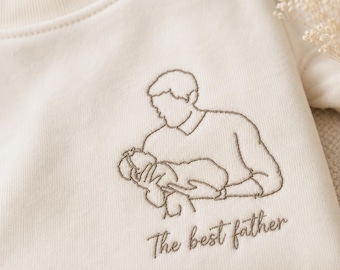 Embroidered Dad Portrait Shirt | Custom Dad and Daughter Photo Sweater | Photo Outline Family Gift | Fathers Day Gift