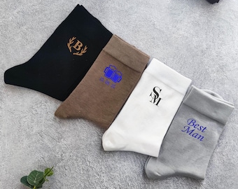 Personalized Groomsmen Socks, Custom Wedding Socks with Name and Date, Embroidered Socks for Groomsmen Proposal, Thank You Keepsake Gift