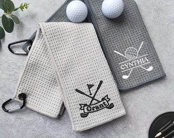 Gepersonaliseerde golfhanddoek - geborduurd gekruist golfclubontwerp, golfhanddoek met monogram, gepersonaliseerd golfcadeau voor papa, cadeaus bruidsjonkers