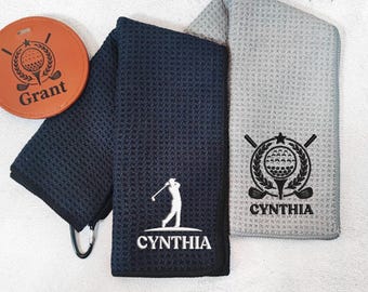 Personalised Golf Towel - Embroidered Crossed Golf Club Design, Monogrammed Golf Towel,Personalized Golf Gift for Dad, Groomsmen Gifts