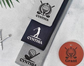 Gepersonaliseerde golfhanddoek - geborduurd gekruist golfclubontwerp, golfhanddoek met monogram, gepersonaliseerd golfcadeau voor papa, cadeaus bruidsjonkers