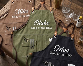 Personalized Canvas Apron, Custom Father's Day Gift For Men, Workshop Apron, Unisex Adult Kids Apron for Cooking BBQ Gardening