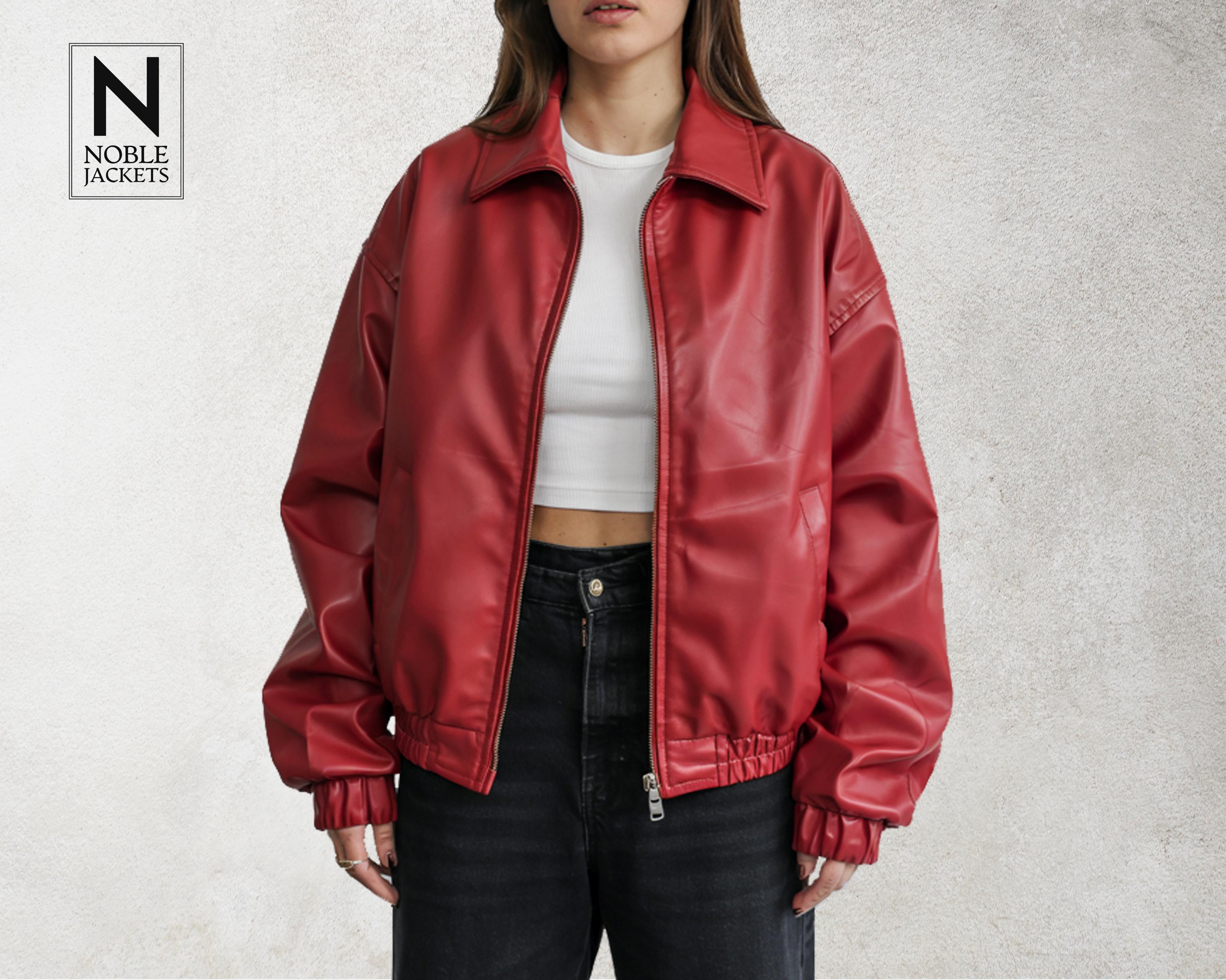 Women's Oversized Red Real Leather Jacket – Oversized Baggy