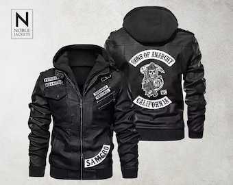 Handmade Sons of Anarchy SOA Motorcycle Biker Bomber Hooded Black