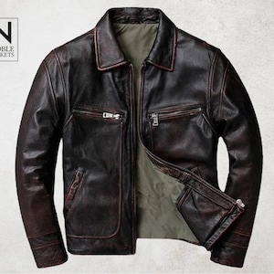 Men’s Distressed Brown Aviator Flight Bomber Jacket – Vintage Pilot Style jacket
