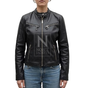 Women&#39;s Black Leather Biker Jacket –  Moto Style Slim Fit Jacket