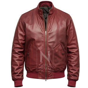 Men&#39;s Burgundy Real Leather Bomber Jacket – Stylish Outerwear