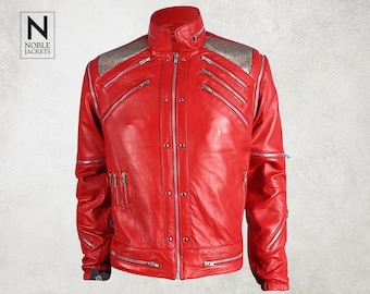 Giacca in pelle rossa MJ Beat It – Maniche staccabili, stile rockstar