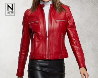 レディース バイカースタイル バーガンディレッド 本革ジャケット