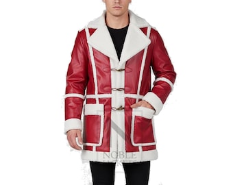 Red Faux Leather Santa Coat | Christmas Shearling Trim Cosplay