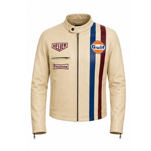 Steve McQueen Le Mans Racing Jacke - Bulldogge gestreifte Motorradjacke aus Leder