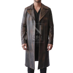 Men’s Brown Leather Trench Coat – Vintage Style Real Leather Overcoat