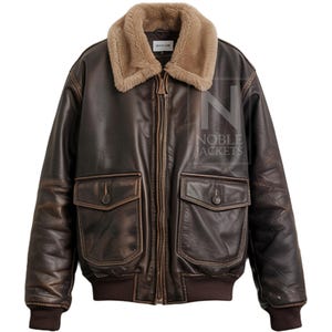 Men’s A2 Aviator Brown Leather Bomber Jacket with Fur Collar