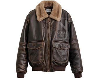 Men’s A2 Aviator Brown Leather Bomber Jacket with Fur Collar