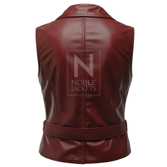 Kastanienbraune Bikerweste für Damen Ärmellose Moto-Lederjacke - Main Image