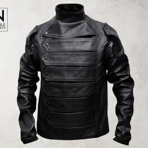 Handmade Bucky Barnes Winter Soldier Jacket – Black Leather Jacket with Detachable Sleeves for Men