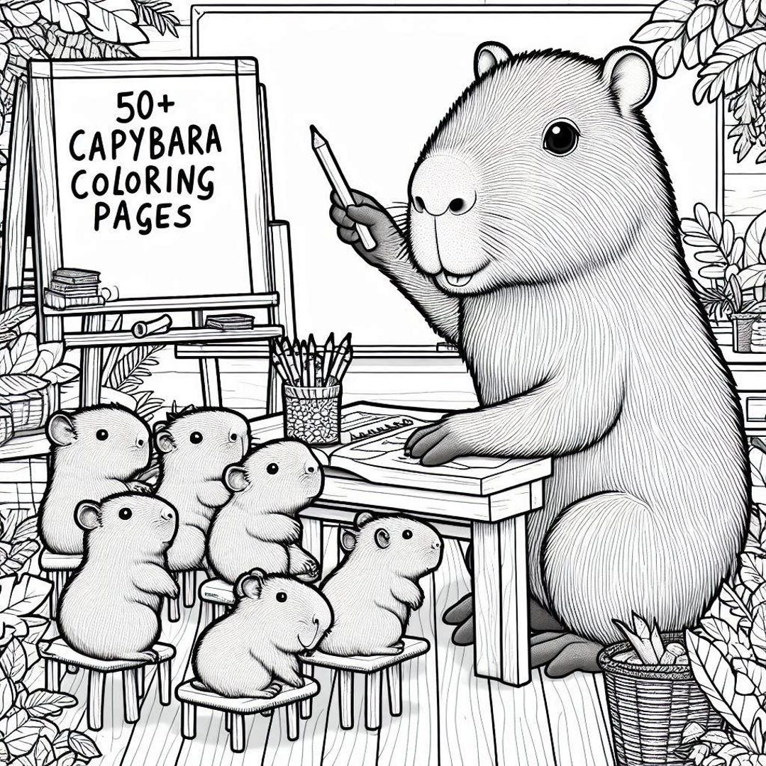 Capybara Coloring Book for Kids – 50+ Animal Pages (PDF) - Etsy