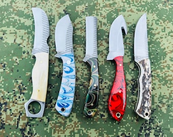 Pack of 5 handmade knives bundle like skinning,bull cutter,camping and cowboy knives