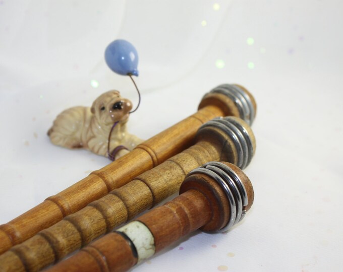 Wood Metal Wrapped Spindles Spools Bobbins Antique Textile Yarn Wool ...