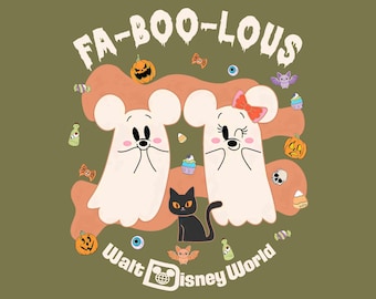 Mickey and Minnie Ghost Fa-Boo-lous Halloween PNG, Disney Halloween Digital File, Cute Spooky Season llustration, Boo To You PNG Clip Art