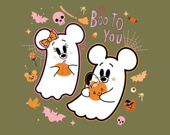 Mickey and Minnie Ghost Boo To You Halloween PNG, Disney Fa-Boo-lous Halloween Digital File, Cute Spooky Season llustration, PNG Clip Art