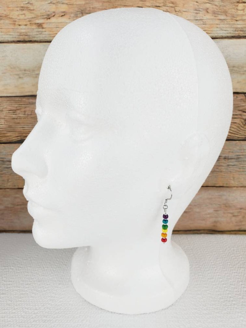 Wood Bead Dangle Earrings Colorful Dangle Earrings Pride Earrings Rainbow Earrings Rainbow Earrings Stud Rainbow Dangle Earrings